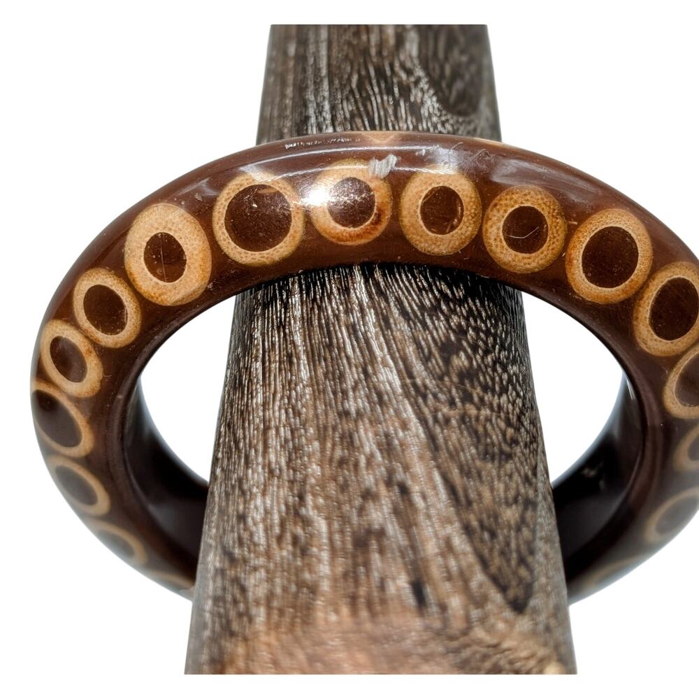 Vintage Kenneth Jay Lane Knife Edge Bamboo Slice Chunky Brown Resin Bangle - Picture 3 of 6